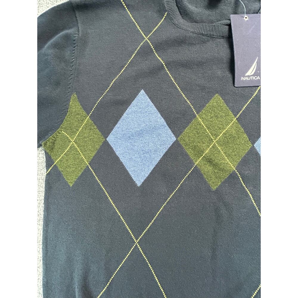 Y2K Nautica Argyle Sweater MNS M NWT Deadstock Cotton Crewneck Vintage 2000s - Picture 4 of 7